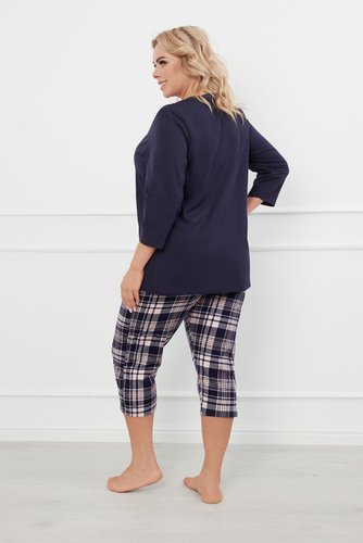 Dona Dámské pyžamo 3/4 rukávy, 3/4 kalhoty Italian Fashion - tmavě modrá/potisk