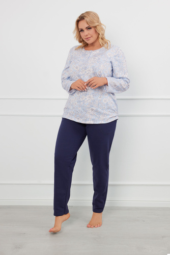 Jowita Dámské pyžamo s dlouhým rukávem, dlouhé kalhoty Italská móda