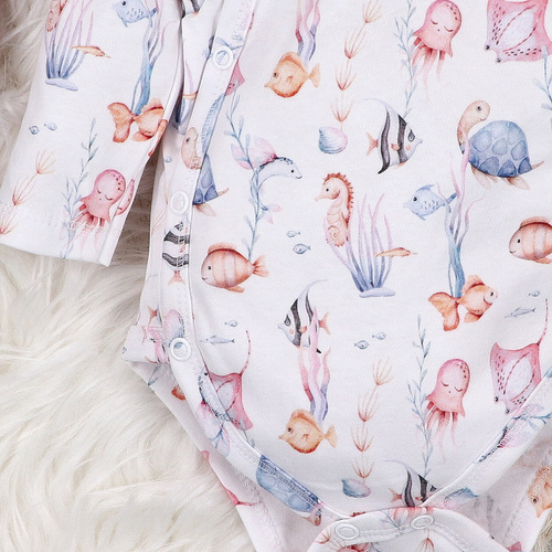 ABN-5471 Underwater World Nini obálkové body s dlouhým rukávem - organická bavlna, pro kojence