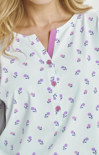 3446 Yolanda Taro dámské pyžamo modré - viskózová košile 7/8, bavlněné kalhoty