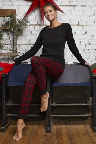 Ordesa Dámské pyžamo s dlouhým rukávem, dlouhé kalhoty Italian Fashion - černá/potisk