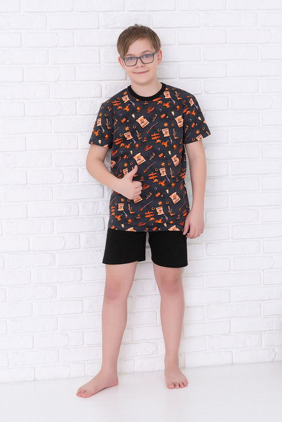 Westernové chlapecké pyžamo s krátkým rukávem, kalhoty Italian Fashion- graphite/black