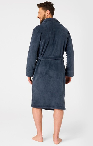 MGL 255 B25 Pánský župan tmavě modrý - klasický, měkký, zavazuje se v pase