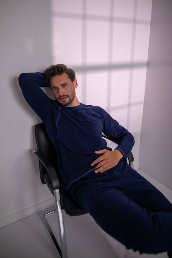 Salomon Pánské pyžamo s dlouhým rukávem, dlouhé kalhoty Italian Fashion - tmavě modrá/modrá