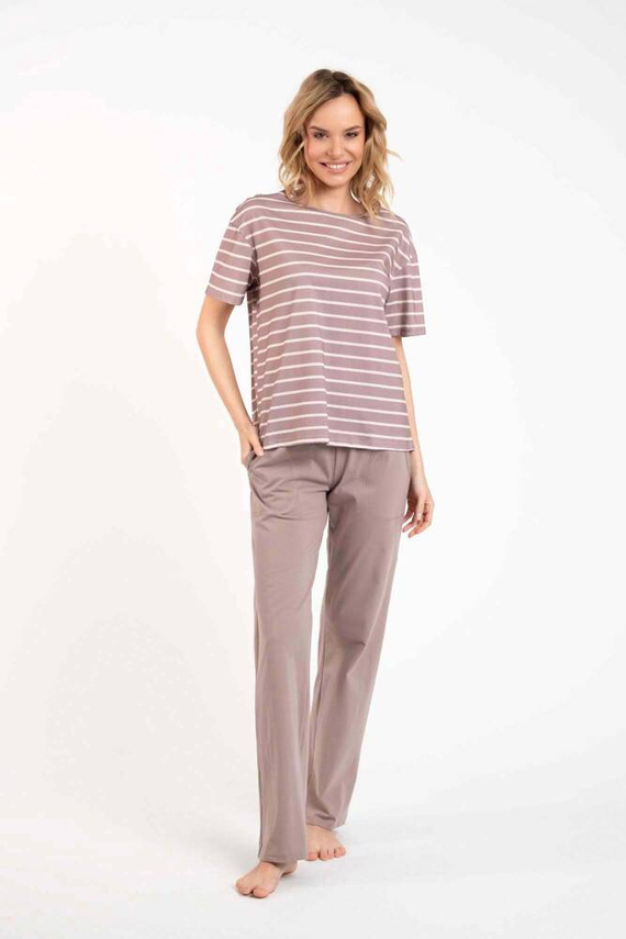 Betty Dámské pyžamo s krátkým rukávem, dlouhé kalhoty Italian Fashion - cappuccino/print cappuccino