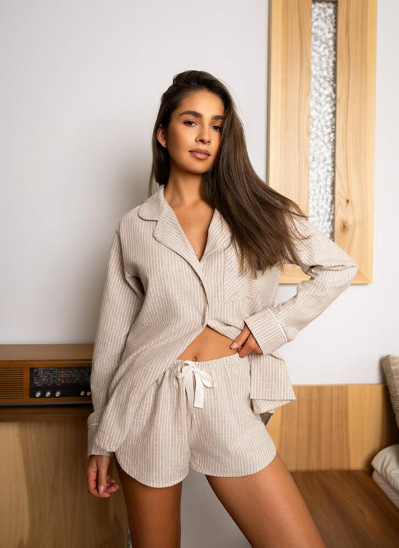 Dámské flanelové pyžamo Allison Sensis - béžové