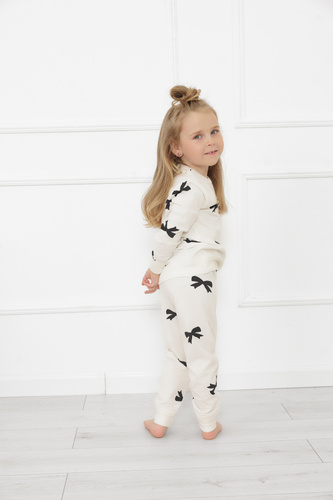 Dívčí pyžamo Figaro - ecru, bavlna, dlouhé rukávy a kalhoty Italian Fashion
