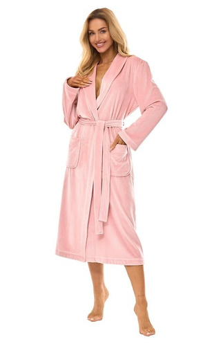 2510 Aura L&L dámský župan dlouhý pudrově růžový - měkký, hřejivý