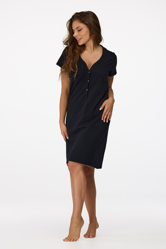 ne. 17 Těhotenská noční košile Senizo černá - 100% bavlna, krátký rukáv, kojící noční košile