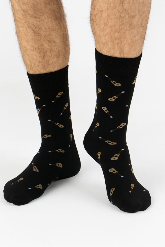 Pánské ponožky Milena Avangard 0125-122 - Malé kytary | Bavlna, netlačící pásek, polská výroba - černé