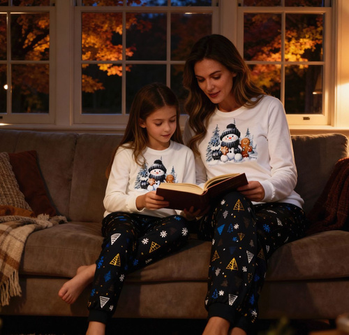 721/427 Snowy Day Dámské pyžamo Cornette ecru - bavlna, dlouhý rukáv | Teplé a pohodlné oblečení