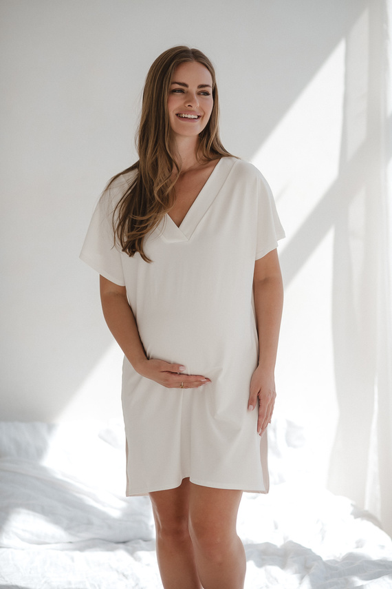 Měsíční noční košile pro těhotné a kojící Milk&Love - krémová viskóza, oversize | Polská kvalita