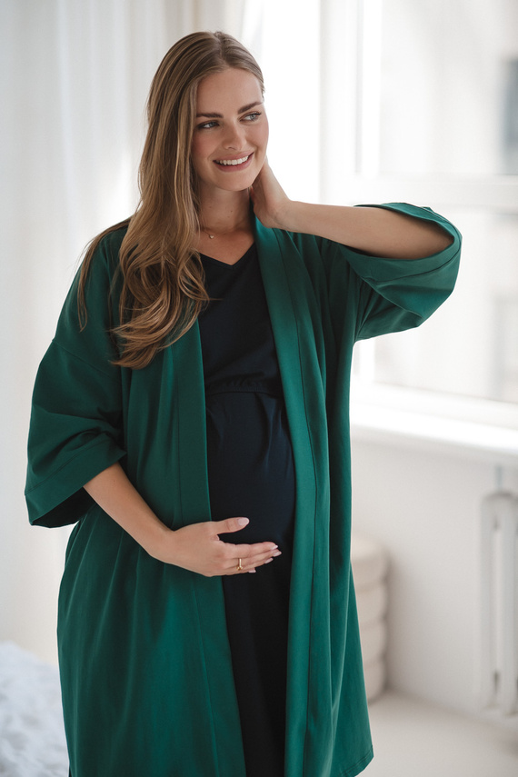 Těhotenský župan Milk&Love bottle green - bavlna s elastanem, pohodlný, rukáv 7/8