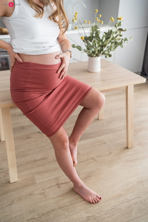 Spódnica ciążowa Tummy z dzianiny w prążki Milk&Love morska zieleń