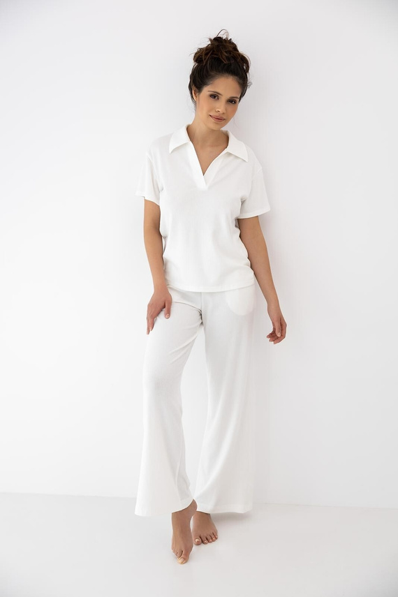 Sensis Zuri ecru dámské pyžamo – bavlna a modal, dlouhé kalhoty