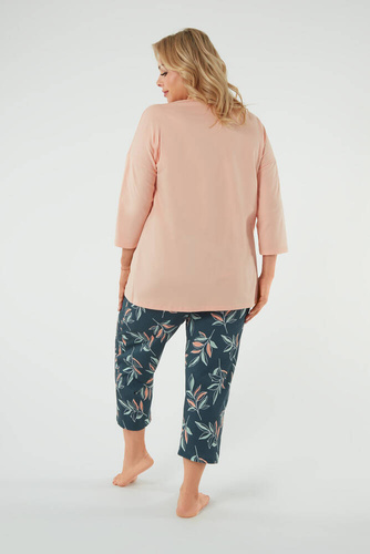Julietta Dámské pyžamo 3/4 rukávy, 7/8 kalhoty Italská móda - lososová/potisk
