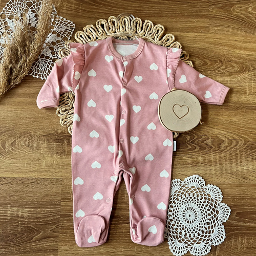 Mamatti dětský župan PA13040 HEARTS - bavlněný, s nožičkami, s patentkami, růžový