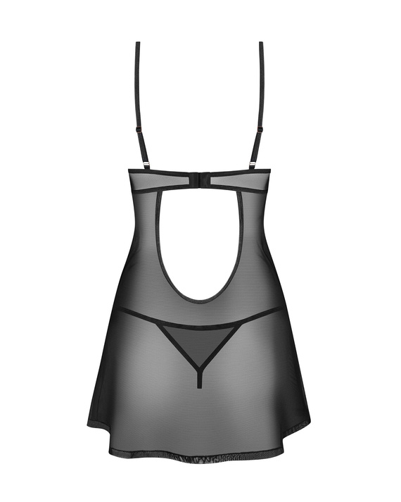 Euridia Chemise Obsessive black - elegantní noční košilka s kosticemi a tangy Chemise Dámská košilka Obsessive - černá