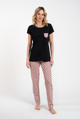 Buscato Dámské pyžamo s krátkým rukávem, dlouhé kalhoty Italian Fashion černá/potisk