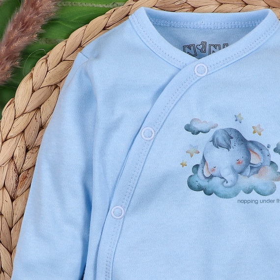 ABN-5603 Nini Little Dreamers obálkové body z organické bavlny pro kojence modré - bezniklové zapínání, 100% bezpečnost