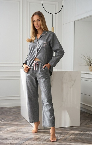 2531 Coco L&L dámské pyžamo - bavlna, melanž, s límečkem