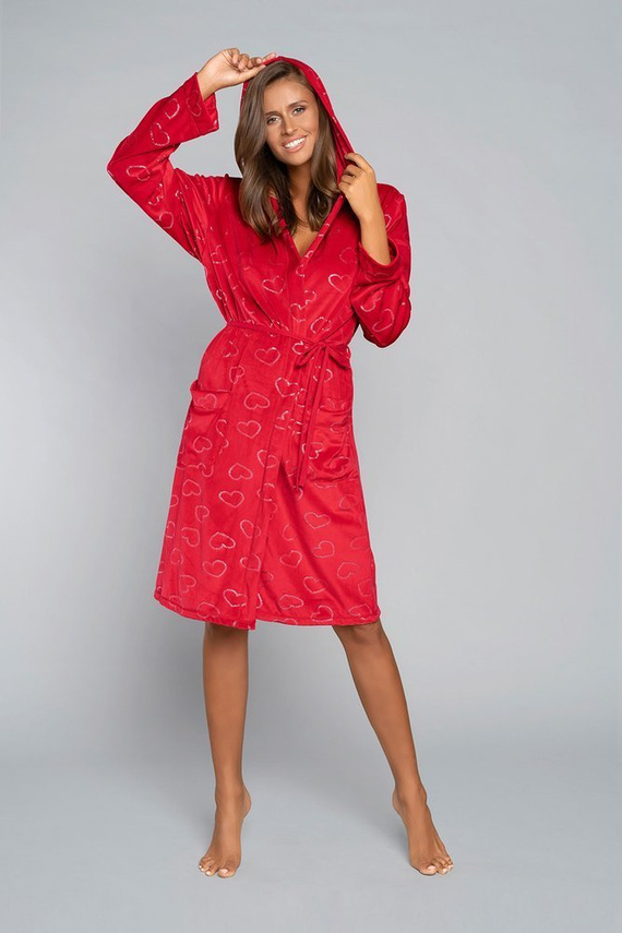 Elixir Dámský župan s kapsami Italian Fashion - červený/potisk