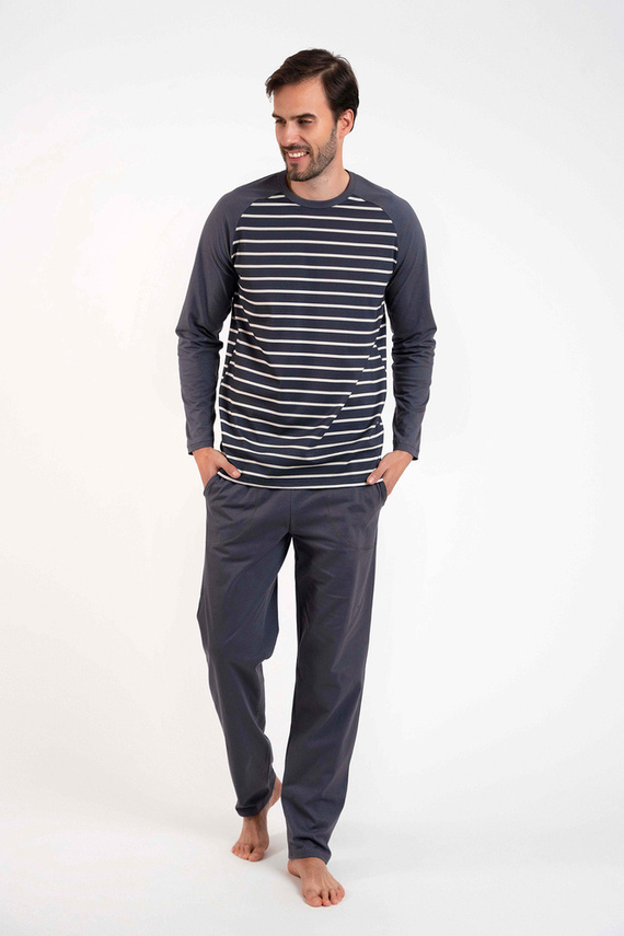 Lars Pánské pyžamo s dlouhým rukávem, dlouhé kalhoty Italian Fashion - grafitový/grafitový potisk