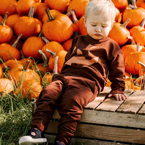 Eevi Halloween dětská tepláková souprava hnědá - teplá souprava, mikina a kalhoty