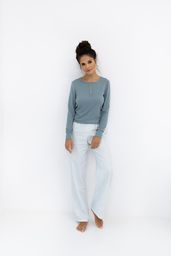 Janelle Sensis - Dámské pyžamo s dlouhými rukávy a kostkovanými kalhotami