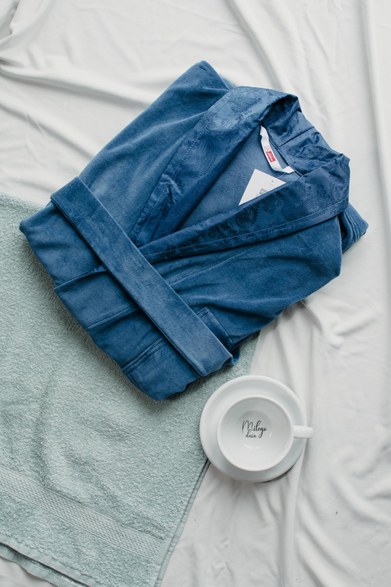 866 Noble Pánský velurový župan De Lafense - krátký, elegantní, bavlna - denim