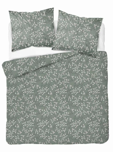 5217 A Pościel satynowa  liście drobne Detexpol szałwiowy