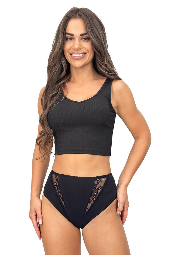 Kalhotky 238 Donna černé - bavlněné dámské kalhotky s krajkovými vsadkami