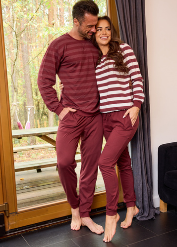 635/468 Cornette Molly 3 dámské pyžamo | Bavlna, ecru-hnědé pruhy, kalhoty s kapsami