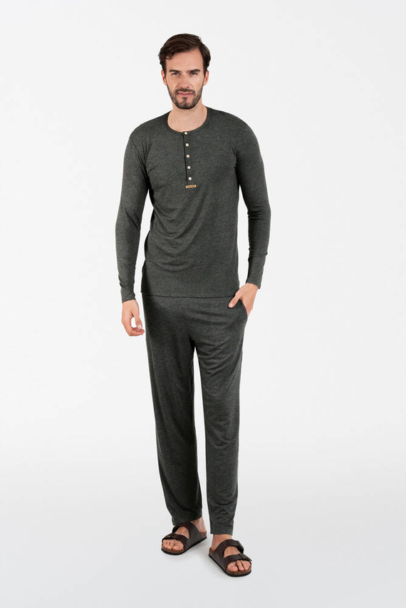 Amigo Pánské pyžamo s dlouhým rukávem, dlouhé kalhoty Italian Fashion - tmavý melír