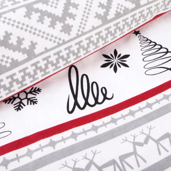 31514/1 Vánoční flanelové povlečení Flanelove Darymex šedá červená - sada 100% bavlna, hřejivá a měkká