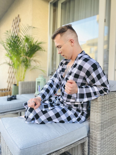 338 Krepový pánský/dámský župan De Lafense - černý/bílý