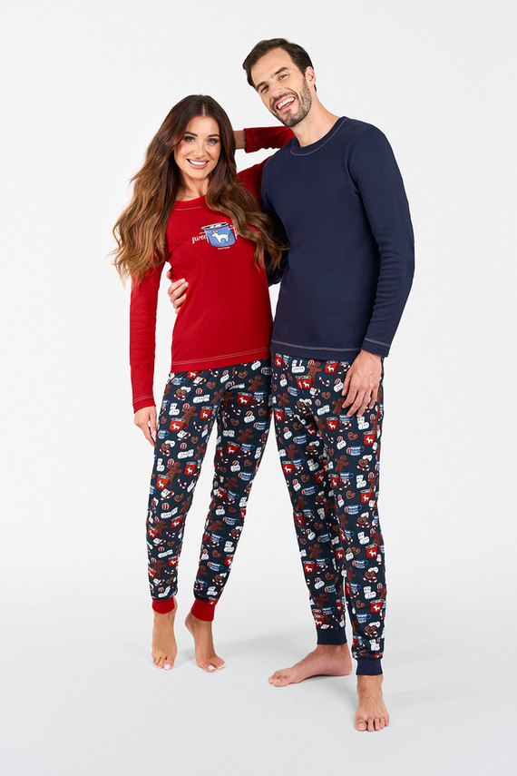 Makala Dámské pyžamo s dlouhým rukávem a dlouhé kalhoty Italian Fashion - červená/potisk