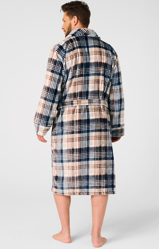 MGL 443 Pánský župan Key beige - kostkovaný, měkký, šálový límec