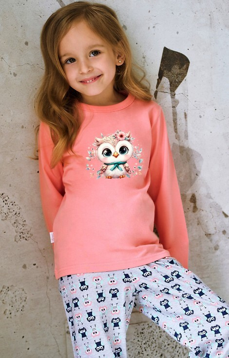 3486, 3487 Emma Taro meruňkové dívčí pyžamo - bavlna, potisk, vzorované kalhoty