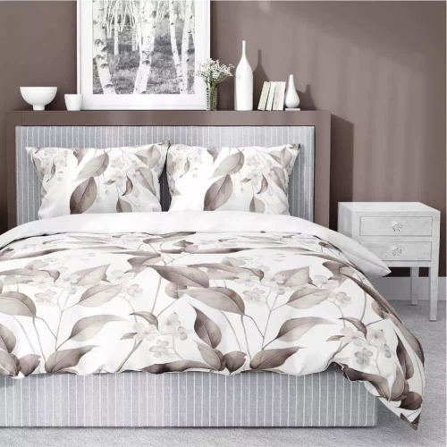 5326 B Pościel satynowa liście Detexpol beż