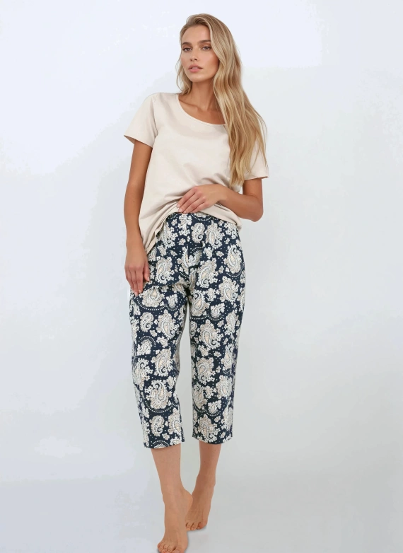 Navy Charm Dámské pyžamo Momenti Per Me - krátký rukáv a 7/8 kalhoty, bavlna