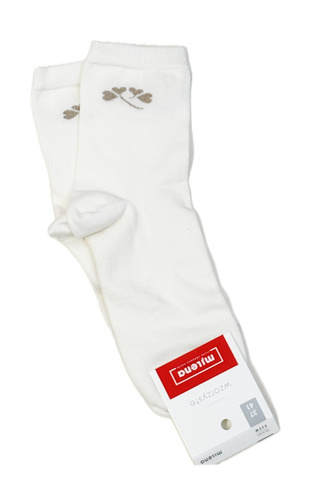 Milena 0200-178 - Dámské bavlněné ponožky s jemným vzorem a lurexovou nití | Polská výroba - ecru