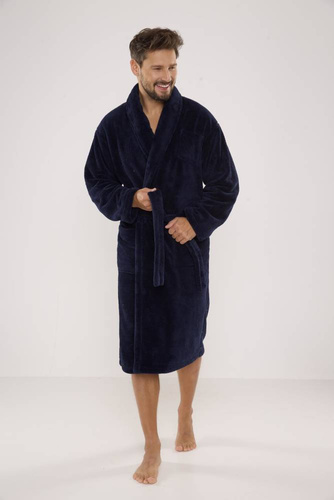 811 De Lafense pánský plyšový župan - tmavě modrý