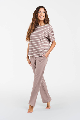 Betty Dámské pyžamo s krátkým rukávem, dlouhé kalhoty Italian Fashion - cappuccino/print cappuccino