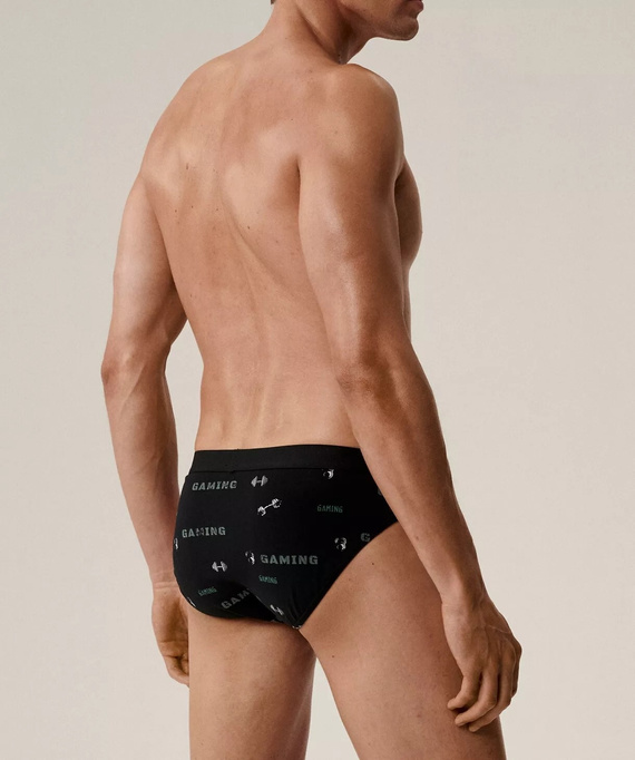 Pánské slipy Atlantic 3MP-206/25 black khaki - bavlna, 3 balení, klasický střih