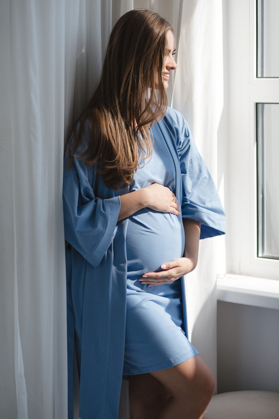 Modrý těhotenský župan Milk&Love - bavlna s elastanem, pohodlný, 7/8 rukávu