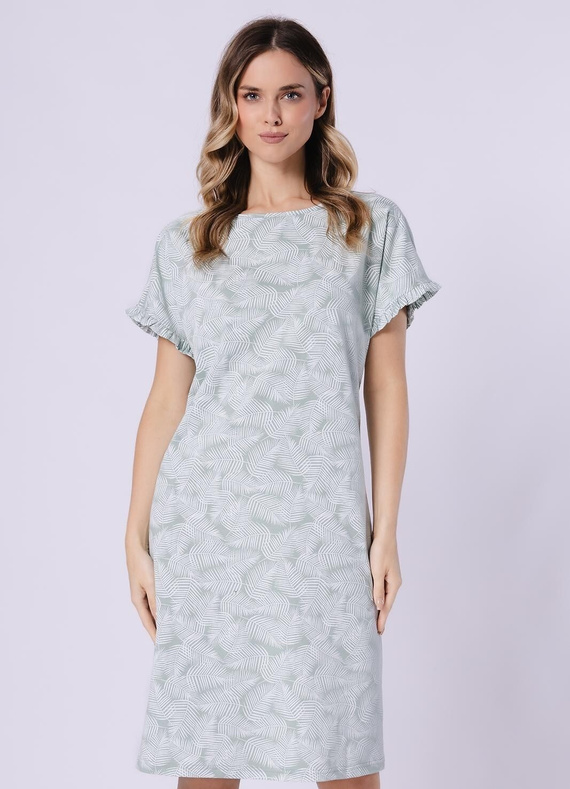 Dámská noční košile 1728 Elif Leveza pea - 100% bavlna, krátký rukáv s volánkem, květinový potisk, délka před kolena