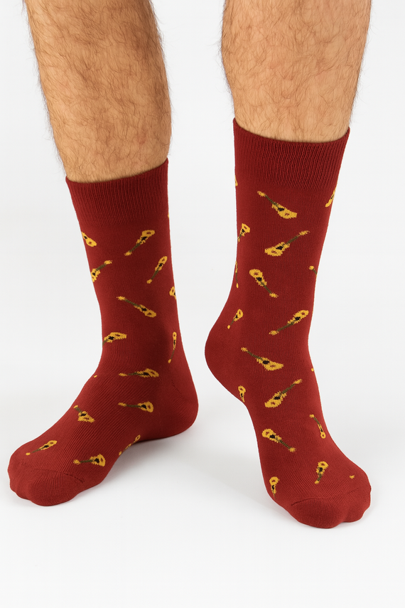Pánské ponožky Milena Avangard 0125-122 - Malé kytary | Bavlna, netlaková, polská výroba - bordó