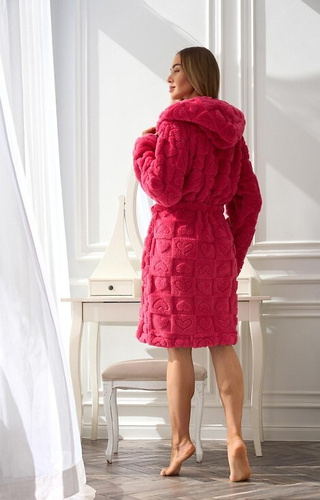 2553 Valentina Dámský krátký župan L&L s kapucí a kapsami - malinový