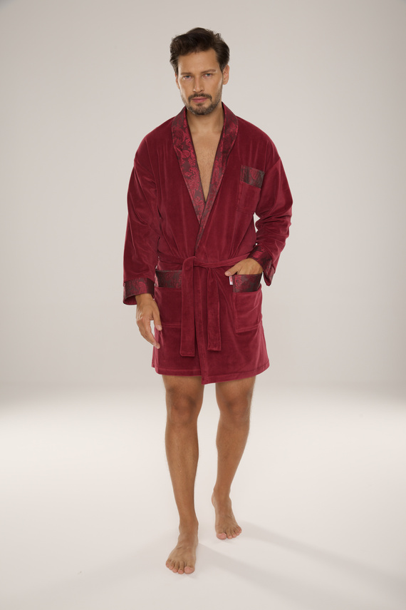 866 Noble Pánský velurový župan De Lafense - krátký, elegantní, bavlna - vínový
